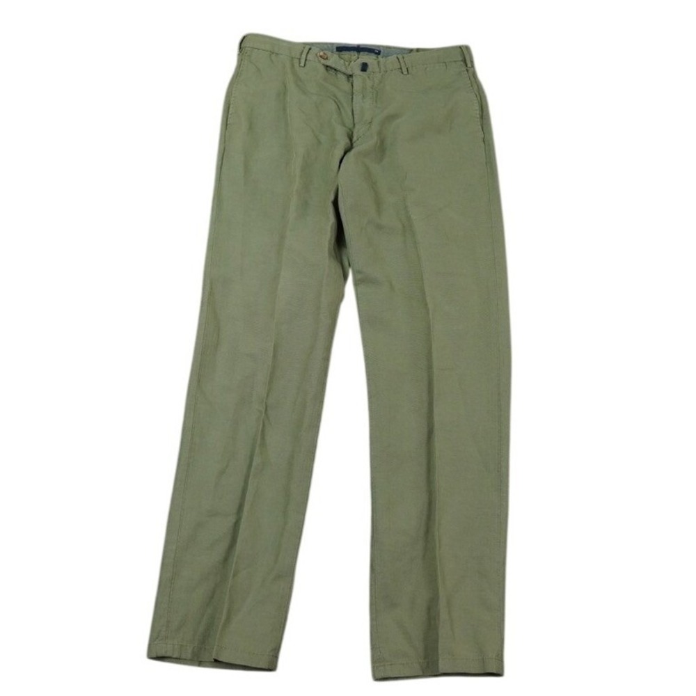 Incotex Slowear Chinolino Pants Mens 34x32 Olive Green Straight Luxury Trousers
